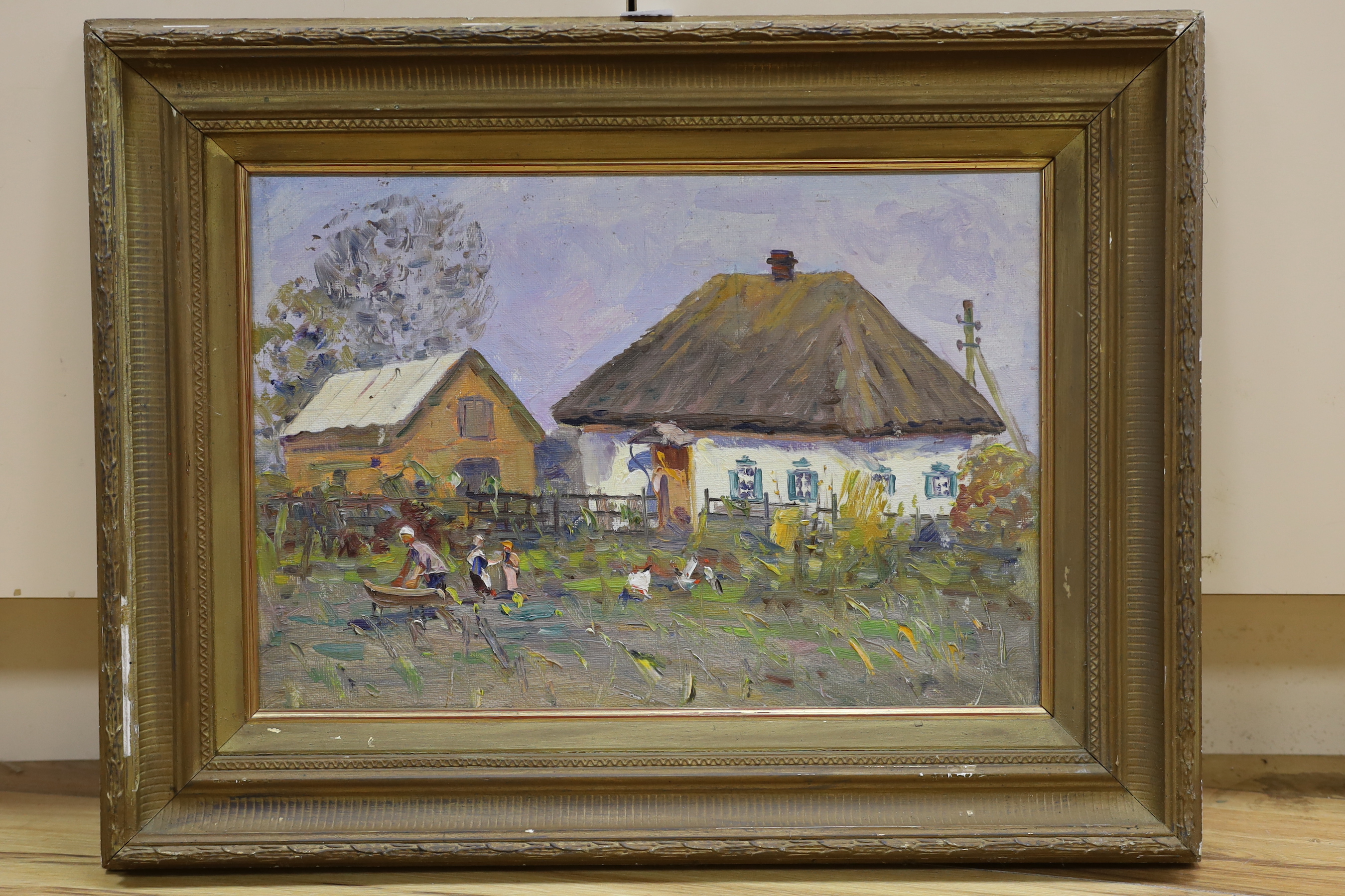 Ivan Andriyovich Tyukha (Ukrainian 1920-2000), oil on board, 'In Poltava Region', inscribed verso, 33 x 48cm